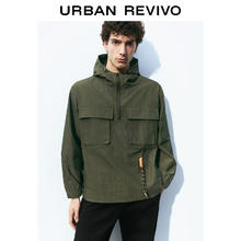 URBAN REVIVO UR男装户外宽松微皱高领连帽夹克卫衣外套UML240060