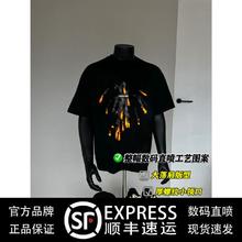 VERAFCA 330G纯棉大爆炸印花短袖T恤男女夏季美式复古宽松情侣五分袖上衣