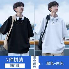 100%纯棉短袖T恤美式夏季潮牌港风宽松半袖青少年潮流体恤上衣衫