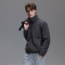 Plus会员:杰克·琼斯 JACK&JONES 男装秋冬宽松立领刺绣简约纯色立领夹克男士摇粒绒外套男抗静电 E41 深灰