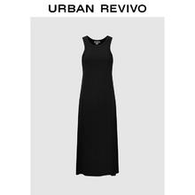 URBAN REVIVO UR2024夏季新款女装潮流休闲感简约修身无袖连衣裙UWV740093 正黑 L