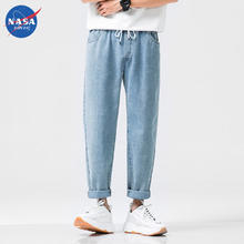 NASA RHUDE 牛仔裤男士直筒弹力宽松超薄松紧腰 浅蓝色