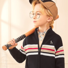 HAZZYS 哈吉斯 儿童撞条开衫线衣 藏蓝
