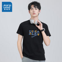 JEANSWEST 真维斯 VO真维斯男士t恤短袖2024新款潮流个性英文印花简约百搭男士上衣