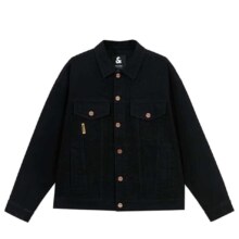 Plus会员:杰克·琼斯 JACK&JONES 男装牛仔外套 上衣宽松休闲翻领牛仔夹克 黑色牛仔E40