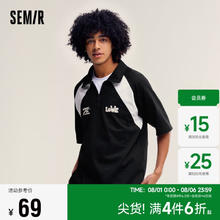 Semir 森马 POLO衫男印花撞色拼接插肩袖上衣半开襟运动风109324115104
