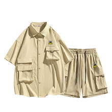 PANCOAT 盼酷 夏季t恤男港风潮流短袖休闲套装帅气搭配宽松短裤两件套男