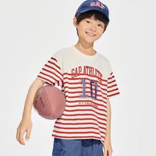 Gap 盖璞 男女童2024夏纯棉条纹海军风logo短袖儿童装运动上衣890481
