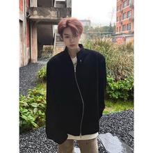 4cm 美式cleanfit纯色潮牌痞帅外套男春秋设计感S形弯刀拉链垫肩夹克