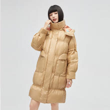 ERAL 艾莱依 印花羽绒服女时尚潮流大牌黑色亮面拼接设计感鸭绒保暖外套