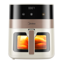 美的（Midea）空气炸锅 家用大容量 高清可视窗不用翻面蒸汽嫩炸烘烤炸蓝 触控智能多功能电炸锅空全自动炸锅 【大容量免翻面】杏白色KZC6381 6.3L
