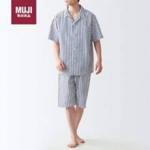 MUJI 无印良品 男士无侧缝泡泡纱纯棉短袖家居服套装 FBB37C3S