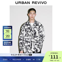 URBAN REVIVO UR2024新款印花超宽松长袖开襟衬衫UMV240010 黑灰色印花 S(XS-S)