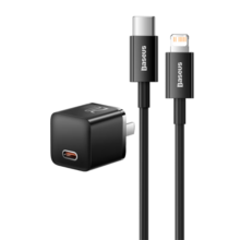 倍思苹果充电器氮化镓 iphone14快充线套装20W充电头PD数据线适用13/12ProMax手机Type-C插头iPad 黑