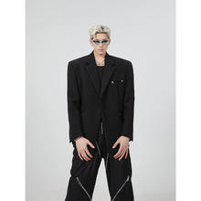4cm 韩版小众设计高级感垫肩廓形西服外套男宽松潮流简约高级西装上衣