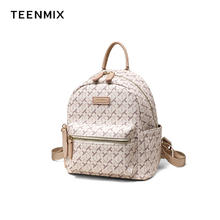 TEENMIX 天美意 双肩包背包女包包印花大容量通勤旅游书包女友 粉色