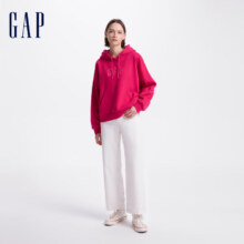 PLUS会员：GAP 毛巾绣LOGO 加绒连帽卫衣 634443 玫红色 颜色任选