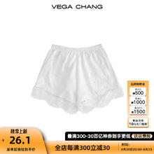 VEGA CHANG 蕾丝花边高腰平腿裤2024年舒适提臀防走光短ku女裤打底裤 白色