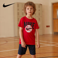 NIKE 耐克 小童装男童短袖T恤短裤2件套2022夏季儿童舒适拼色短袖套装 E755藏青蓝 110(4)