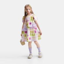 MQD 马骑顿 童装女童连衣裙2024夏季新款印花甜美泡泡袖儿童公主裙