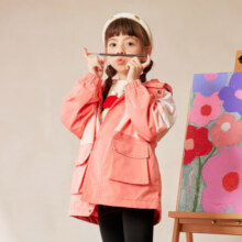 马骑顿（MQD）童装男女童秋季新款韩版休闲连帽风衣 海棠粉 120cm