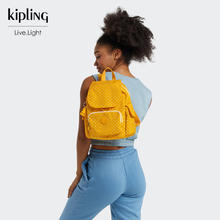 kipling 凯普林 轻便百搭双肩包书包CITY PACK MINI黄底白色方点