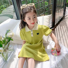 小还美 短袖裙子 绿色泡泡袖连衣裙 120cm