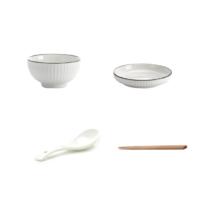 限移动端：惠寻 京东自有品牌 16件套欧式竖纹黑线家用碗碟餐具套装