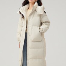 雪中飞 女士 加厚长款过膝连帽羽绒服