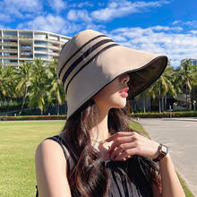 谢太太防晒渔夫帽子女夏大童韩版潮百搭大帽檐太阳帽遮脸双面遮阳帽 卡其色-黑胶款