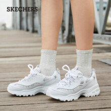 Skechers斯凯奇春夏炫彩网布拼接女鞋老爹鞋复古厚底休闲鞋熊猫鞋13144 白色/多彩色/WMLT 35