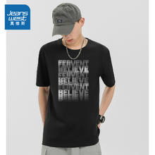 JEANSWEST 真维斯 KF真维斯男装2024夏季新款 时尚英文印花男士休闲宽松舒适短袖T恤