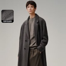 Plus会员：太平鸟 男装 毛圈圈呢子大衣 冬季新款复古中长款 翻领羊毛外套 褐色（宽松）+凑单