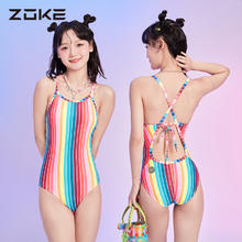ZOKE 洲克 彩虹泳衣女竞速新款专业训练显瘦游泳衣zoke女孩连体运动泳装