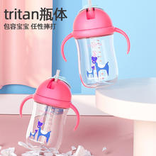 cocome 可可萌 儿童水杯宝宝喝水吸管杯Tritan带手柄奶瓶1岁以上学饮杯便携 酸果蔓（背带/握把两用） 300ml