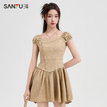 SANFU 三福 连衣裙2024夏季小众设计感一字肩吊带不规则短裙子女装485075