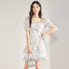 WESTLINK 西遇 女士方领碎花连衣裙