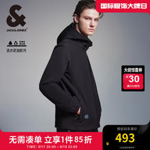 杰克琼斯 秋季时尚保暖加绒三防户外夹克连帽软壳外套 纯黑色