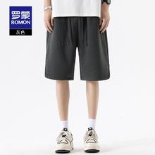 ROMON 罗蒙 男士时尚休闲五分裤2024夏季薄款简约潮流抽绳松紧腰阔版短裤