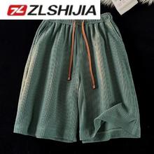ZLSHIJIA 战狼世家 大码褶皱冰丝速干短裤男夏季薄款裤子沙滩裤宽松运动休闲五分中裤