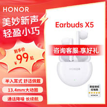 限移动端、京东百亿补贴：荣耀亲选 Earbuds X5蓝牙耳机 无线半入耳式 通话降噪长续航 釉白色