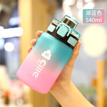 cille 希乐 水杯男女儿童学生夏季大容量便携提手带运动塑料杯 湖蓝540ML 540ml