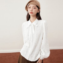 LEDIN 乐町 女士蕾丝拼接缎面衬衫