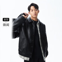 PLUS会员：JACK&JONES 杰克·琼斯 满印翻领 PU皮夹克
