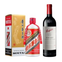 京东百亿补贴：茅台 飞天 53度 酱香型白酒 500ml+奔富 BIN407 干红葡萄酒 750ml 红白组合