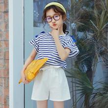 follow me 富罗迷 女童条纹短袖T恤24年夏季新款透气显瘦儿童百搭小清新上衣