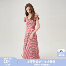 范思蓝恩 女士红白格子连衣裙 24FS12344
