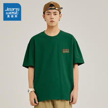 JEANSWEST 真维斯 JRP真维斯男装2024夏季新款男士纯棉半袖上衣宽松圆领印花短袖T恤