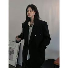 4cm 韩系学院风设计垫肩黑色西装外套男女宽松金属装饰阔版禁欲系西服
