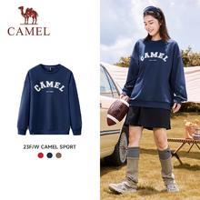 88VIP会员：CAMEL 骆驼 圆领长袖复古字母套头卫衣男女2024秋季新款休闲宽松薄款上衣